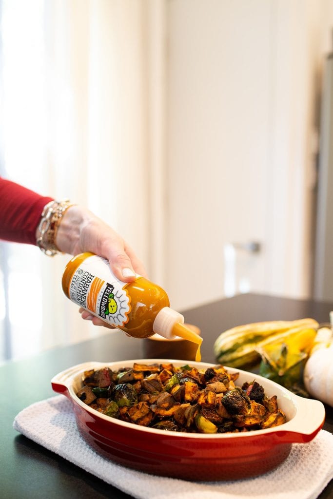 Sweet potato and brisket hash with yellowbird sauce