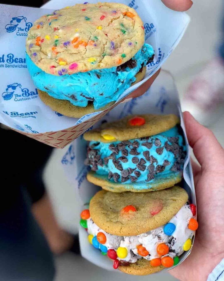 three ice cream and cookie sandwiches at The Baked Bear in Austin